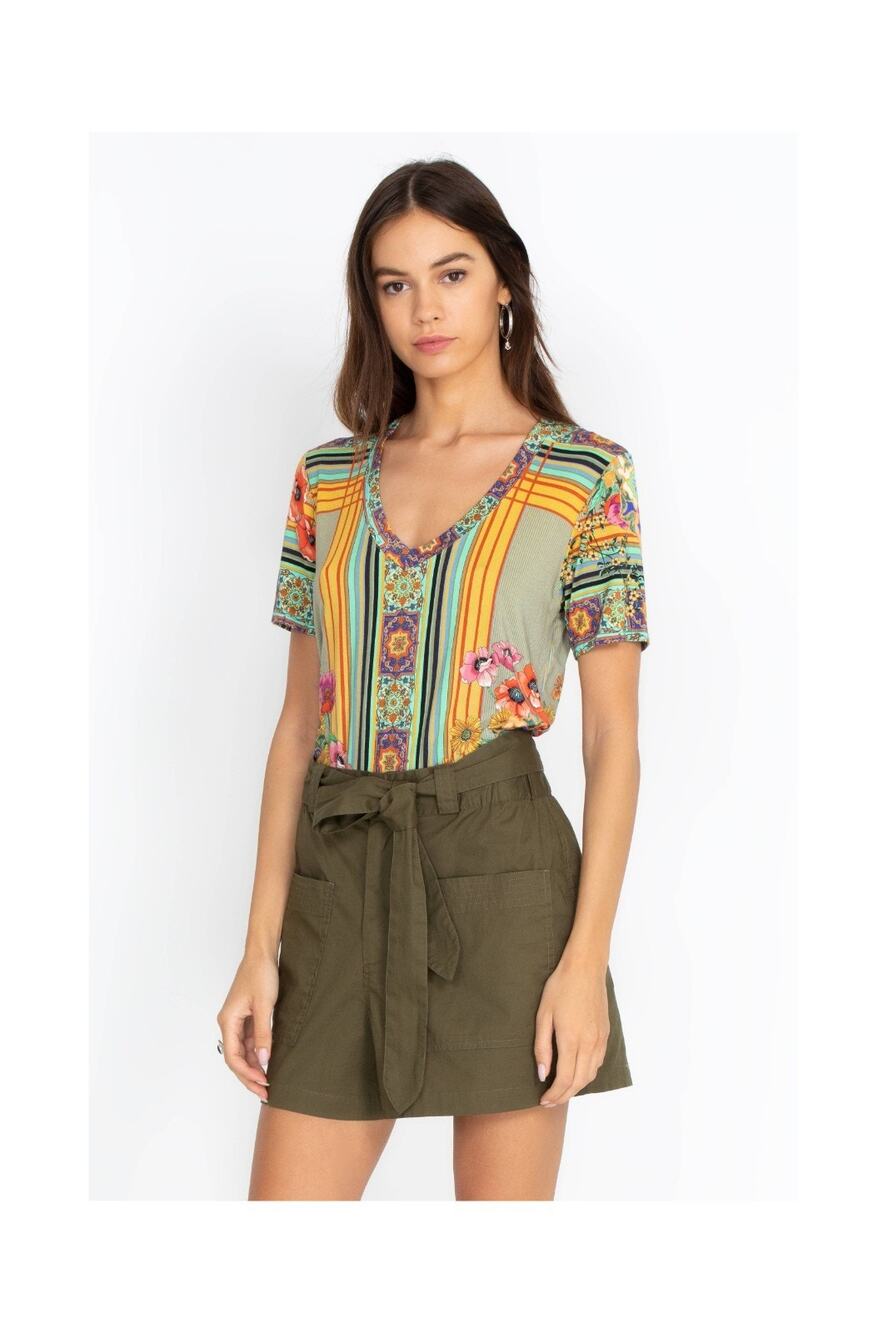 JOHNNY WAS PETE & GRETA Zola Cotton Poplin High Rise Tie Cargo Short XS $140